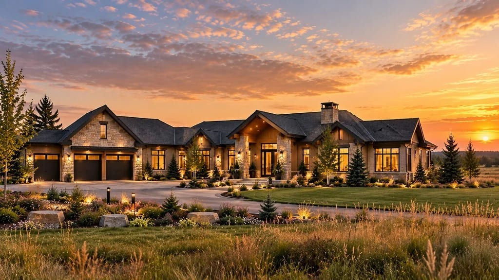Luxury acreage home set within open Alberta land.